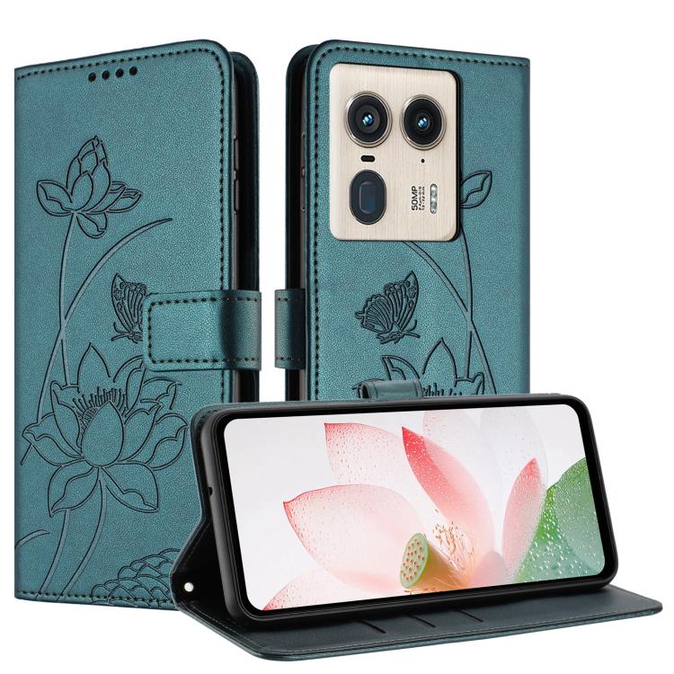 For Motorola Edge 50 Ultra / Moto X50 Ultra Lotus Embossed Leather Phone Case with Lanyard