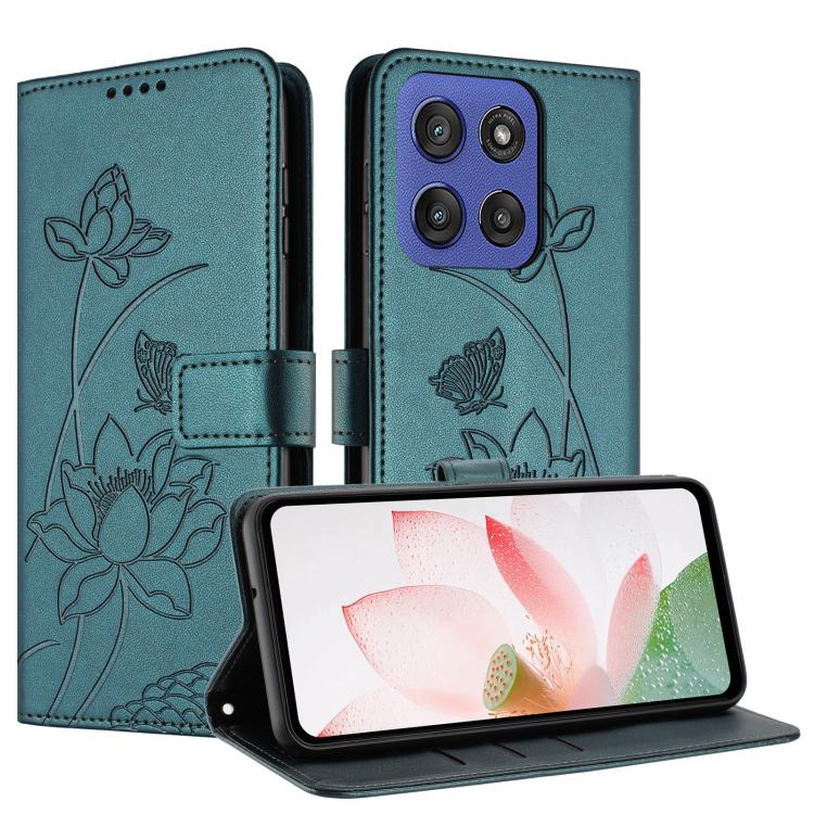 For Motorola Moto G Stylus 5G 2025 Lotus Embossed Leather Phone Case with Lanyard