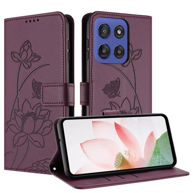 For Motorola Moto G Stylus 5G 2025 Lotus Embossed Leather Phone Case with Lanyard