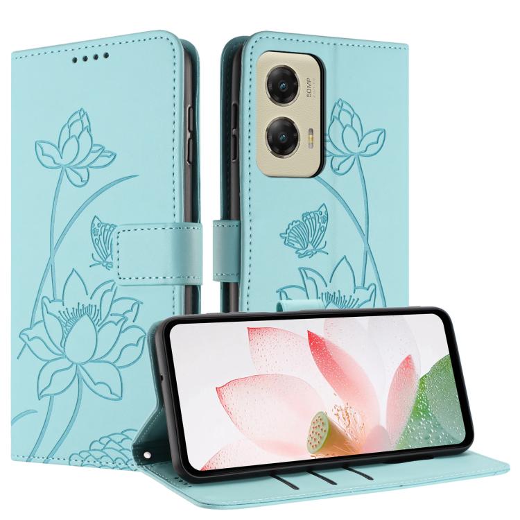 For Motorola Moto G Stylus 5G 2024 Lotus Embossed Leather Phone Case with Lanyard