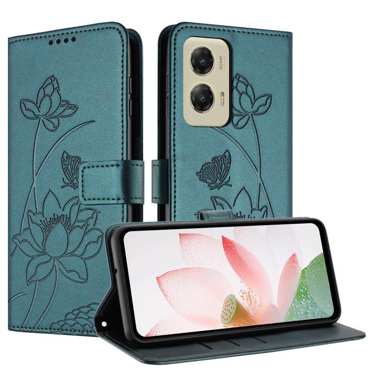 For Motorola Moto G Stylus 5G 2024 Lotus Embossed Leather Phone Case with Lanyard