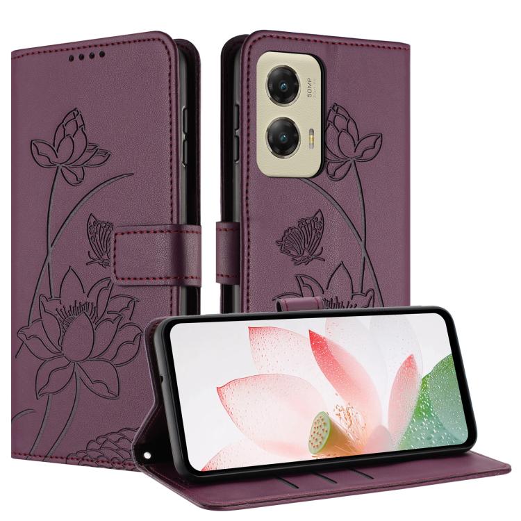 For Motorola Moto G Stylus 5G 2024 Lotus Embossed Leather Phone Case with Lanyard
