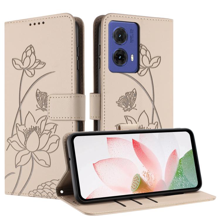 For Motorola Moto G85 / S50 Neo Lotus Embossed Leather Phone Case with Lanyard