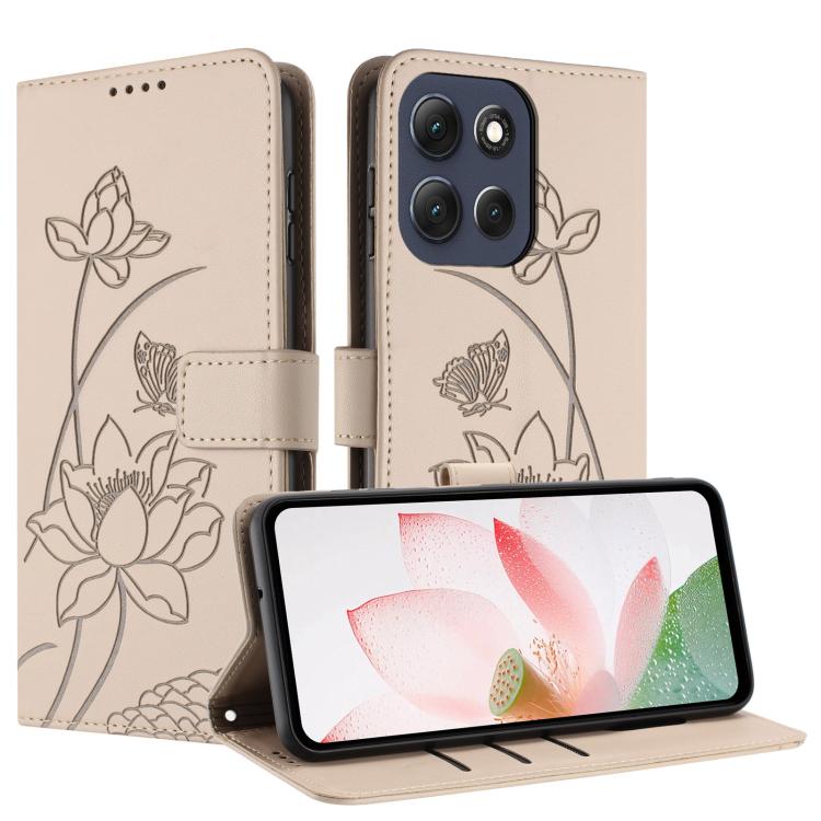 For Motorola Moto G86 5G Lotus Embossed Leather Phone Case with Lanyard