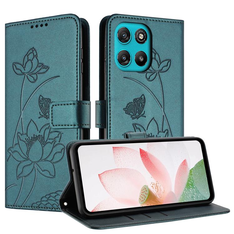 For Motorola Moto G67 Power / G57 Power Lotus Embossed Leather Phone Case with Lanyard