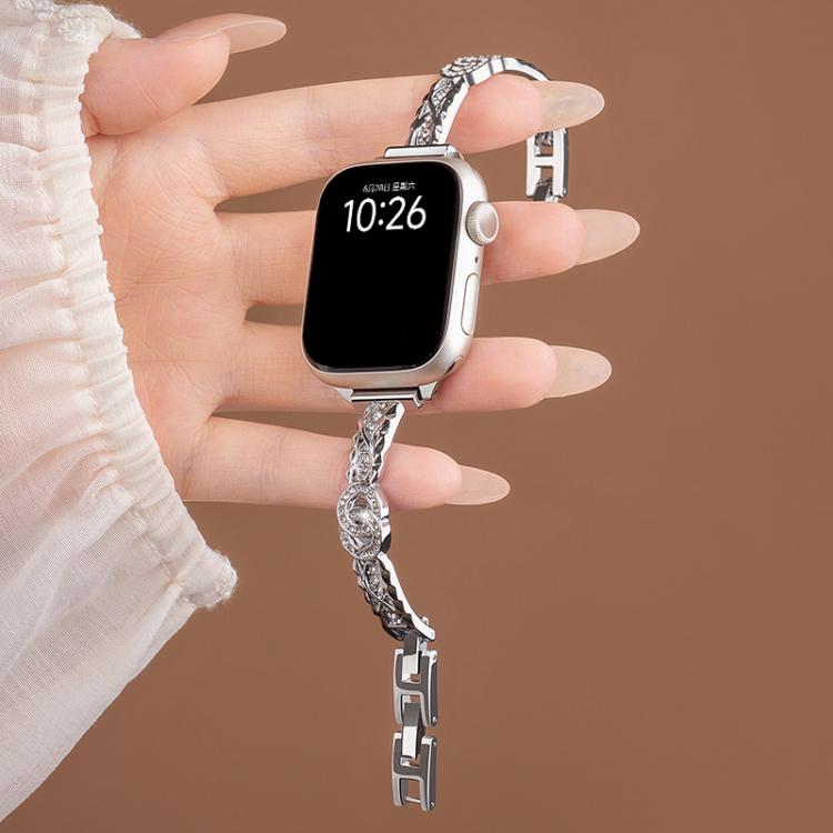 For Apple Watch 38 / 40 / 41 / S10 42mm xDfind Thin Bracelet Diamond Metal Stainless Steel Watch Band