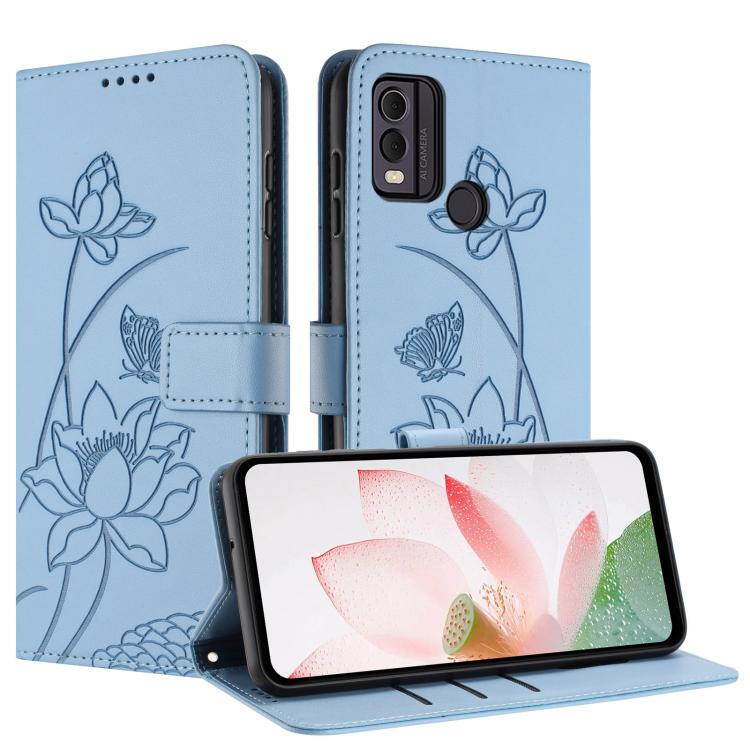 For Nokia C22 Lotus Embossed Leather Phone Case with Lanyard