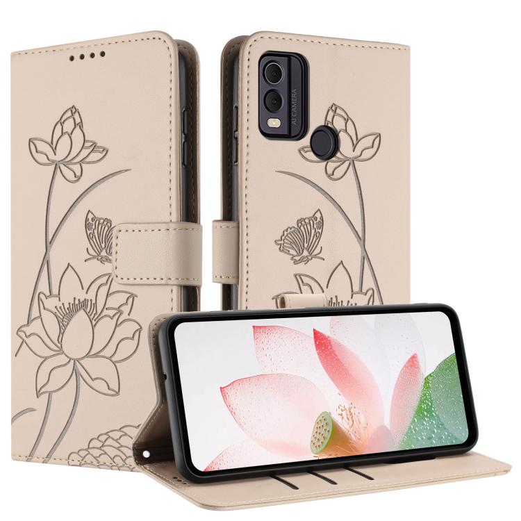 For Nokia C22 Lotus Embossed Leather Phone Case with Lanyard