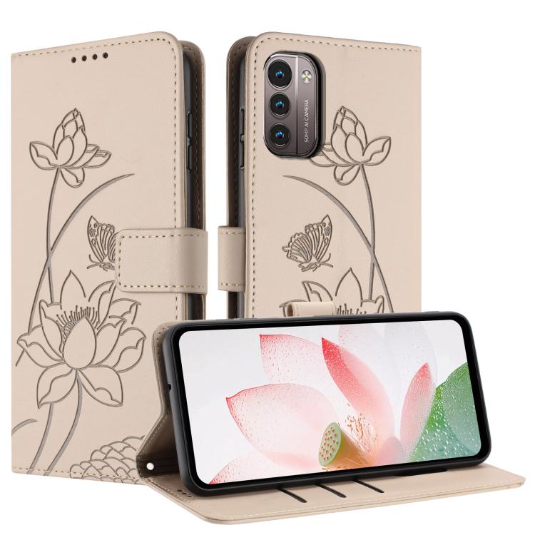 For Nokia G11 / G21 Lotus Embossed Leather Phone Case with Lanyard