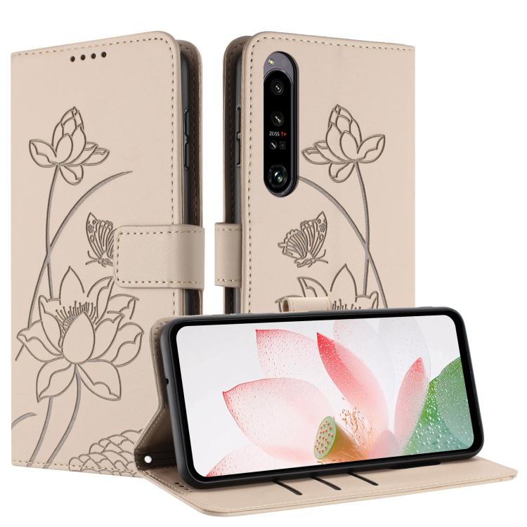 For Sony Xperia 1 IV Lotus Embossed Leather Phone Case with Lanyard