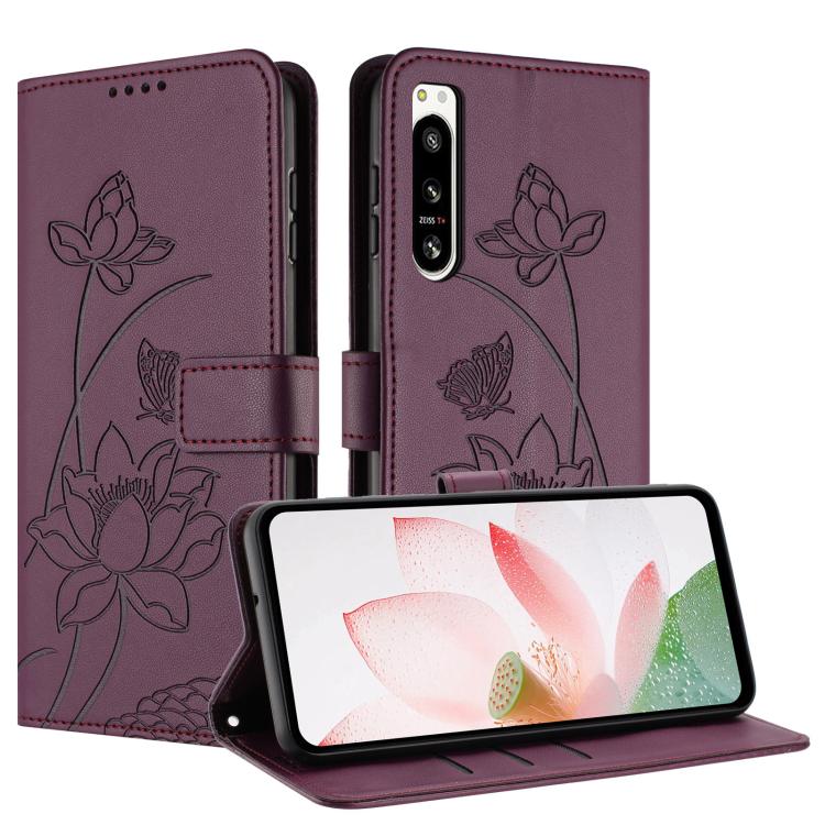 For Sony Xperia 5 IV Lotus Embossed Leather Phone Case with Lanyard
