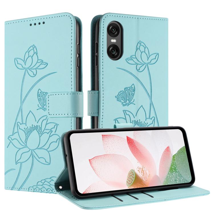 For Sony Xperia 5 VI Lotus Embossed Leather Phone Case with Lanyard