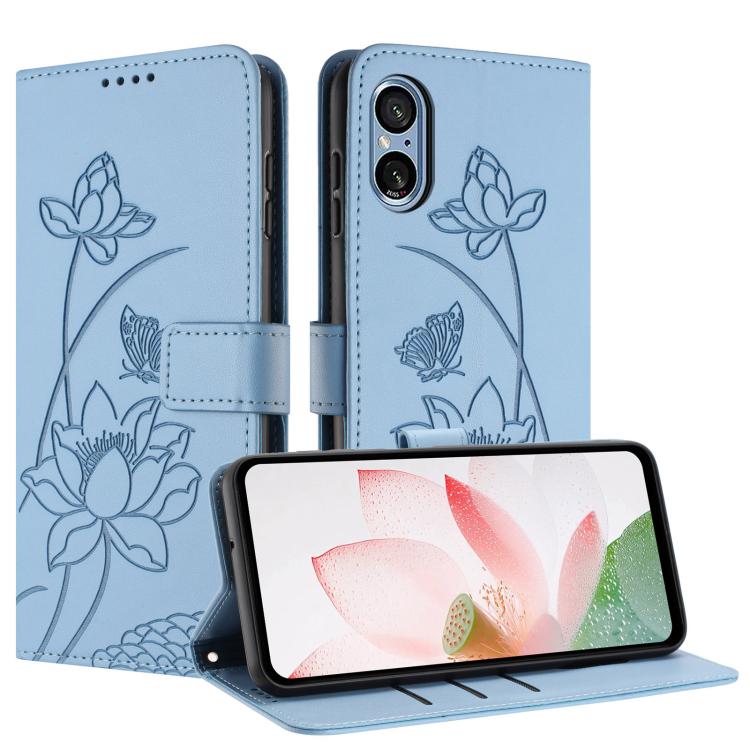 For Sony Xperia 5 V Lotus Embossed Leather Phone Case with Lanyard