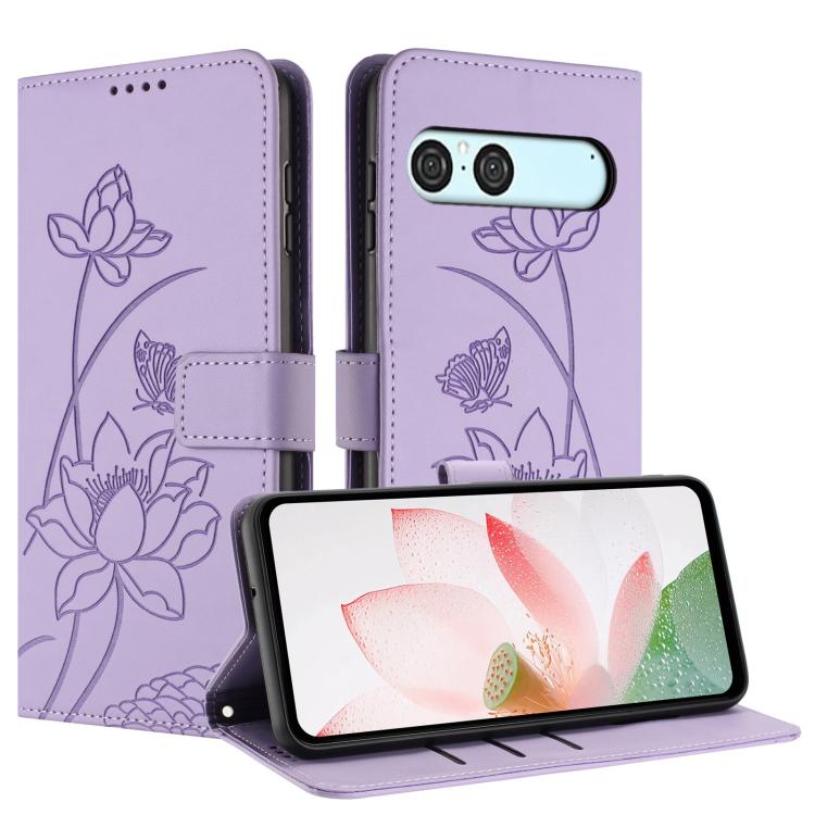 For Sony Xperia 10 VII Lotus Embossed Leather Phone Case with Lanyard