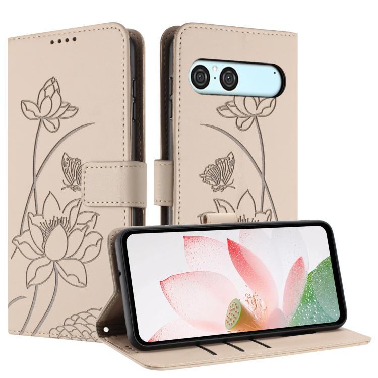 For Sony Xperia 10 VII Lotus Embossed Leather Phone Case with Lanyard