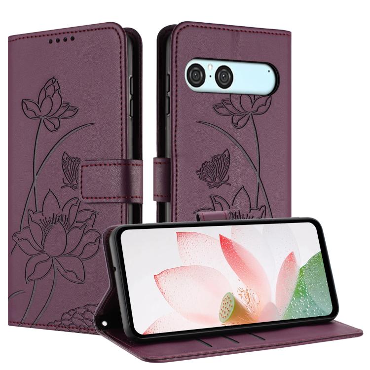 For Sony Xperia 10 VII Lotus Embossed Leather Phone Case with Lanyard
