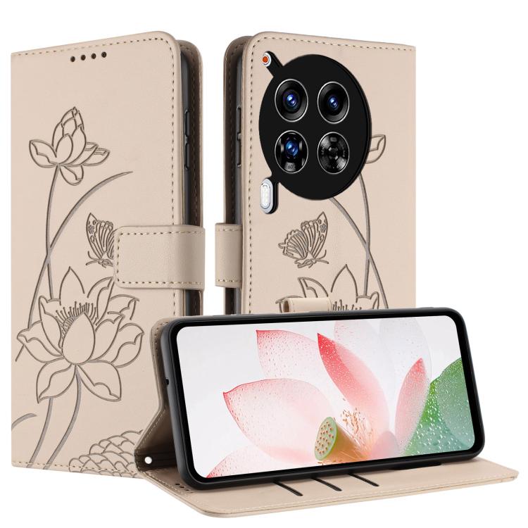 For Tecno Camon 30 4G / 5G Lotus Embossed Leather Phone Case with Lanyard