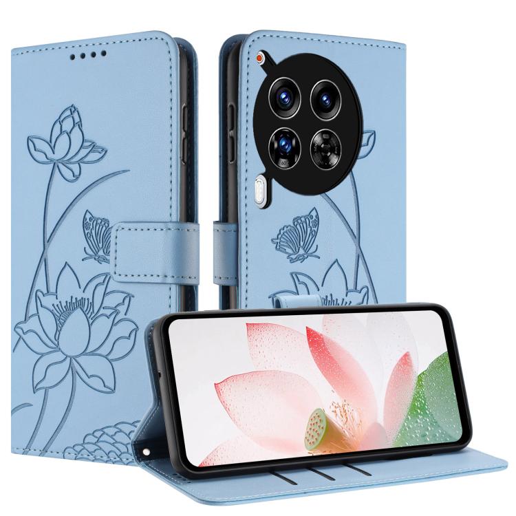 For Tecno Camon 30 Premier 5G Lotus Embossed Leather Phone Case with Lanyard