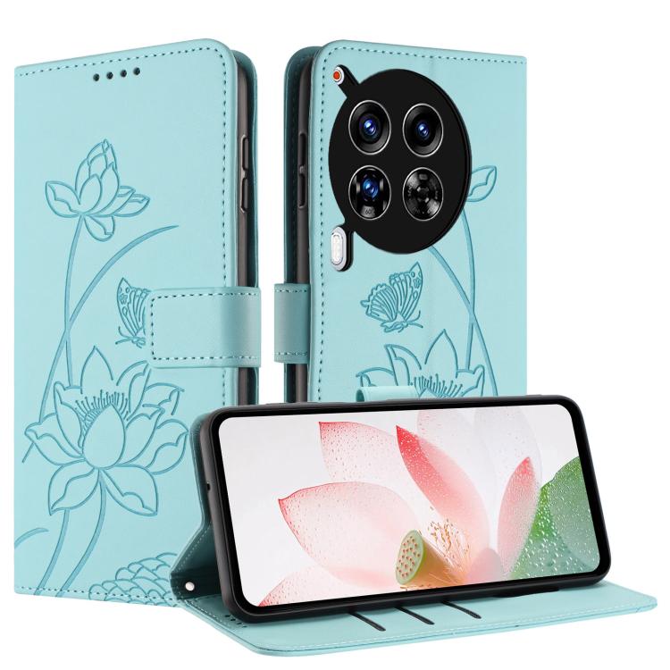 For Tecno Camon 30 Premier 5G Lotus Embossed Leather Phone Case with Lanyard