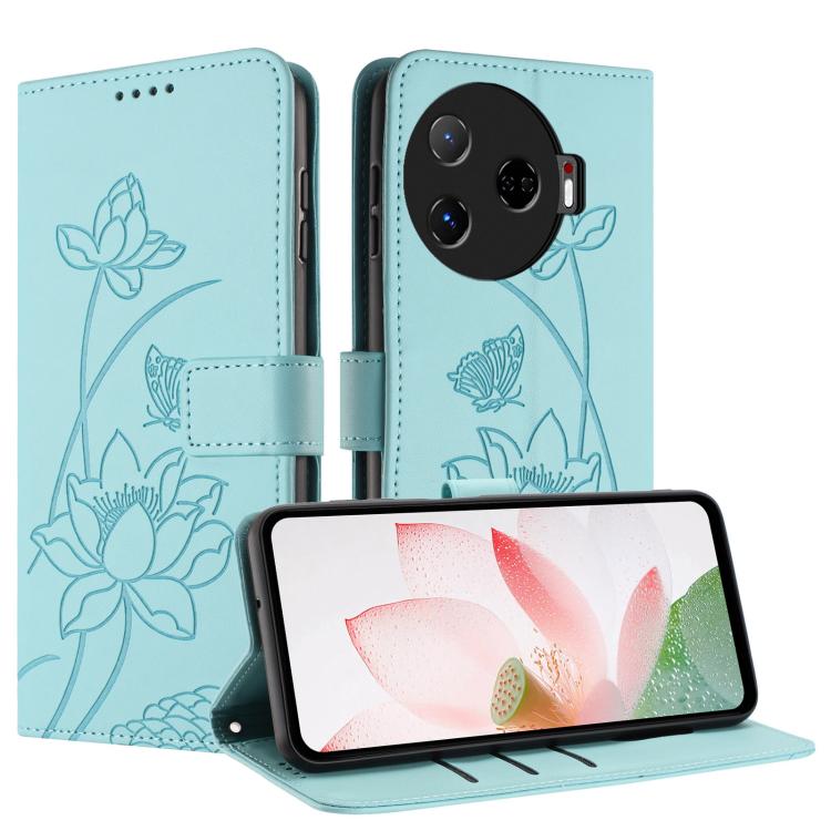 For Tecno Camon 30 Pro 5G Lotus Embossed Leather Phone Case with Lanyard