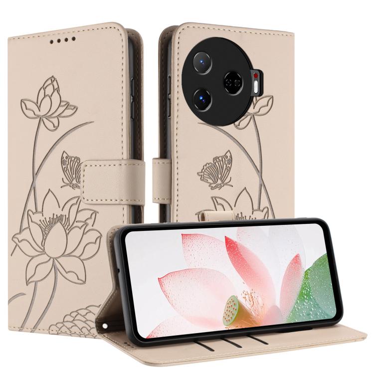 For Tecno Camon 30 Pro 5G Lotus Embossed Leather Phone Case with Lanyard
