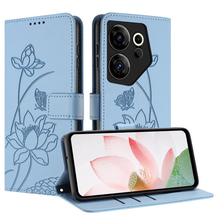 For Tecno Camon 20 Premier Lotus Embossed Leather Phone Case with Lanyard