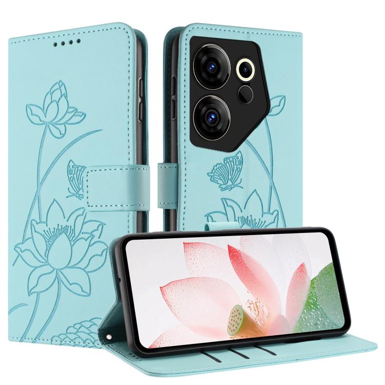 For Tecno Camon 20 Premier Lotus Embossed Leather Phone Case with Lanyard