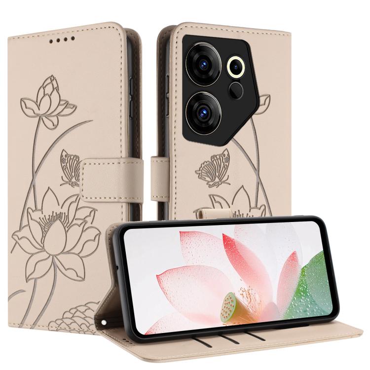 For Tecno Camon 20 Premier Lotus Embossed Leather Phone Case with Lanyard