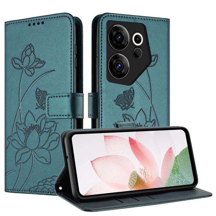 For Tecno Camon 20 Premier Lotus Embossed Leather Phone Case with Lanyard