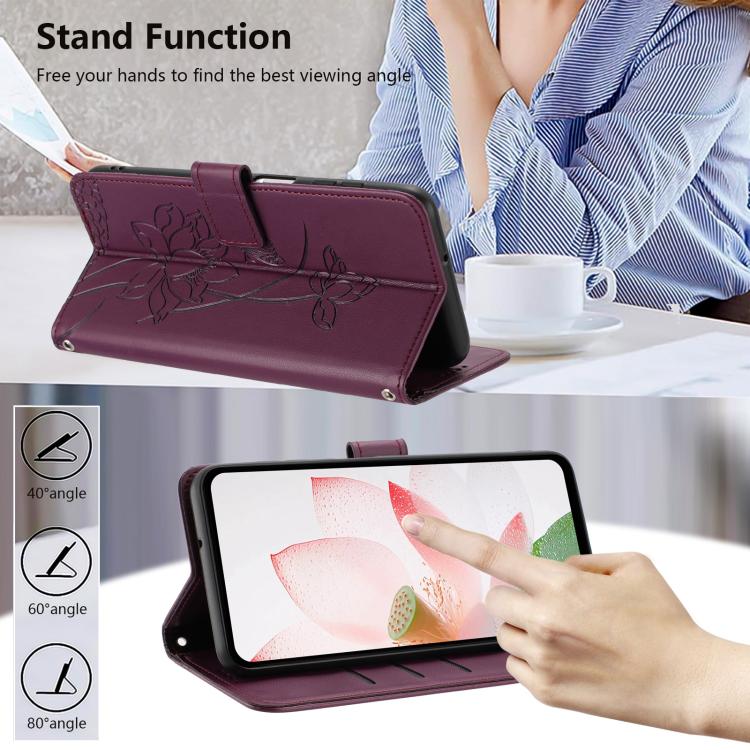For Tecno Camon 20 Premier Lotus Embossed Leather Phone Case with Lanyard