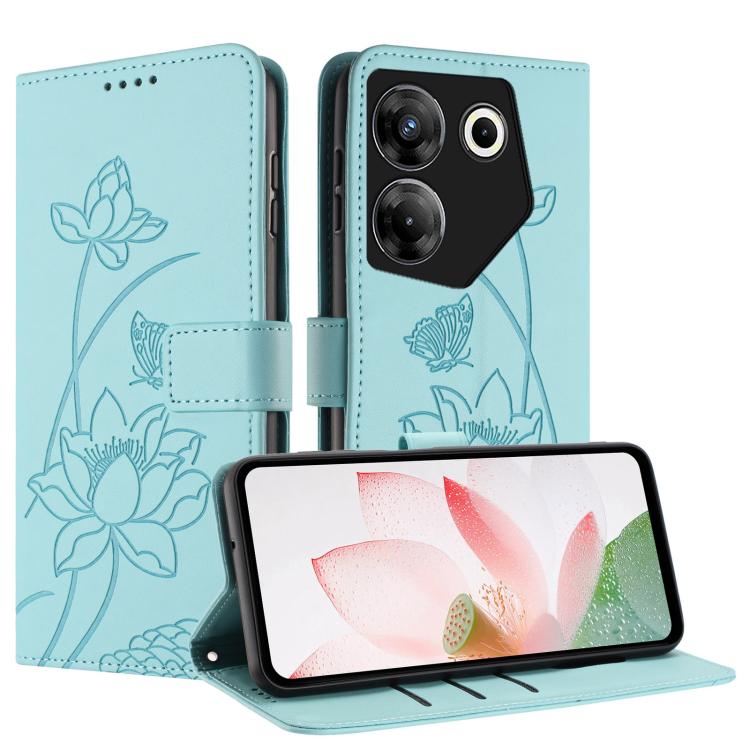 For Tecno Camon 20 Pro 5G Lotus Embossed Leather Phone Case with Lanyard