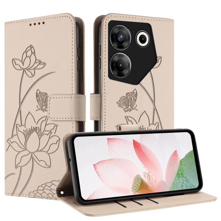 For Tecno Camon 20 Pro 5G Lotus Embossed Leather Phone Case with Lanyard