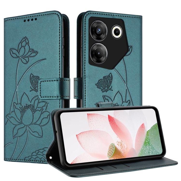 For Tecno Camon 20 Pro 5G Lotus Embossed Leather Phone Case with Lanyard