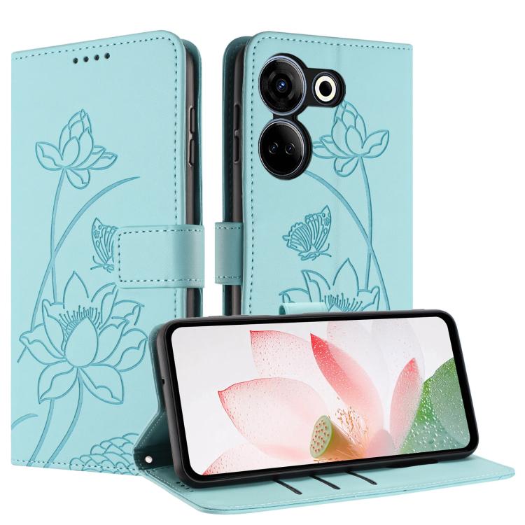 For Tecno Camon 20 / 20 Pro 4G Lotus Embossed Leather Phone Case with Lanyard