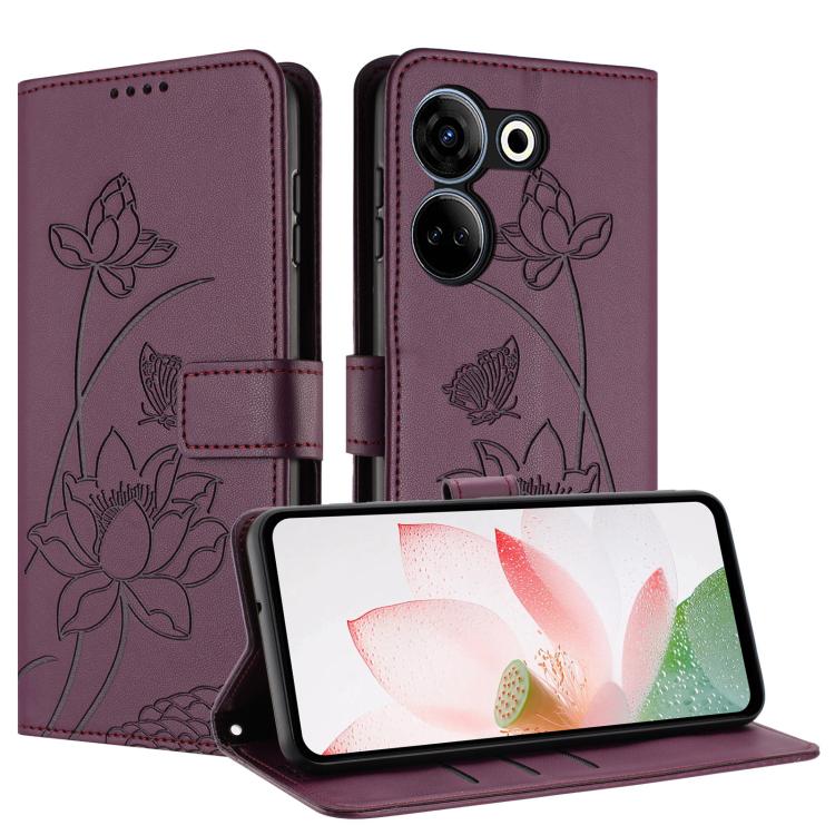 For Tecno Camon 20 / 20 Pro 4G Lotus Embossed Leather Phone Case with Lanyard
