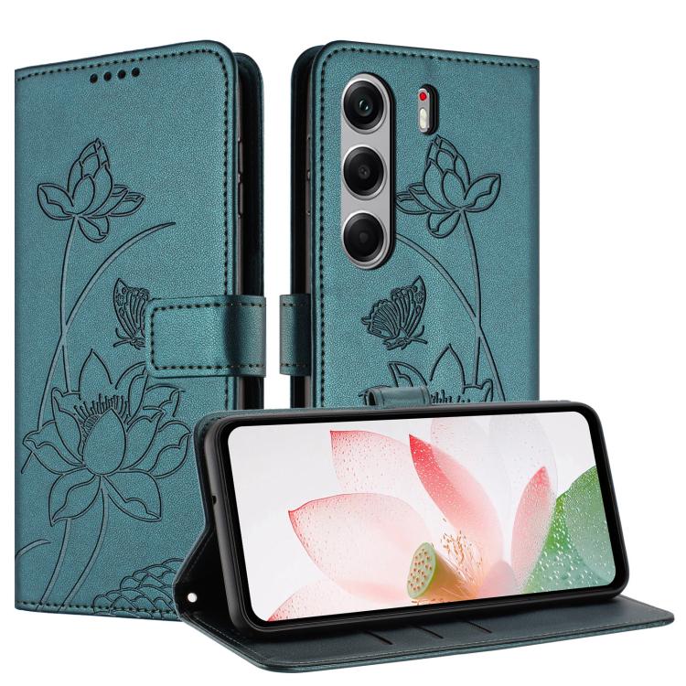 For Tecno Camon 40 4G Lotus Embossed Leather Phone Case with Lanyard