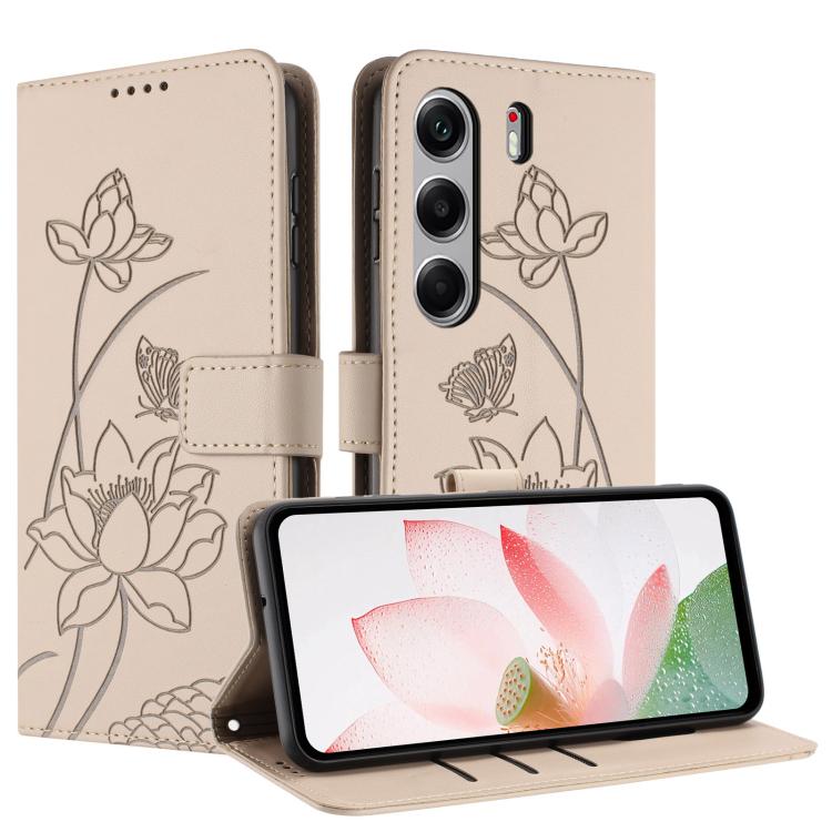 For Tecno Camon 40 Pro 4G Lotus Embossed Leather Phone Case with Lanyard
