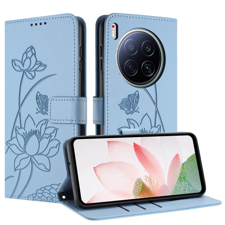 For Tecno Camon 40 Premier Lotus Embossed Leather Phone Case with Lanyard