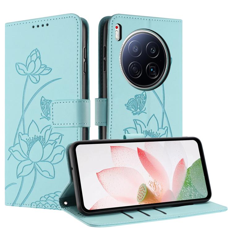 For Tecno Camon 40 Premier Lotus Embossed Leather Phone Case with Lanyard