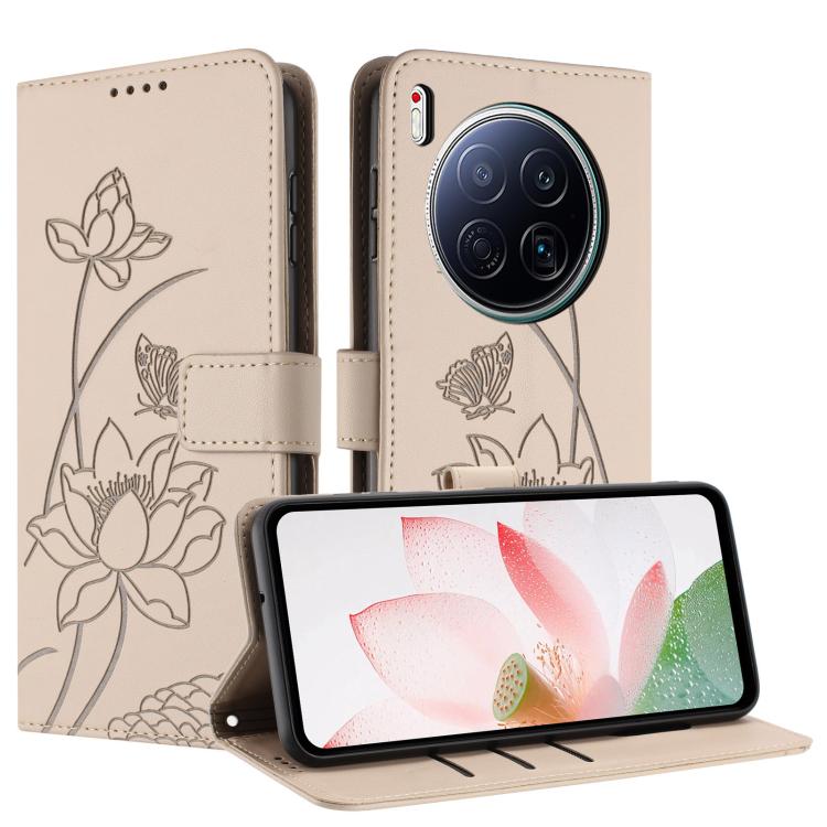 For Tecno Camon 40 Premier Lotus Embossed Leather Phone Case with Lanyard