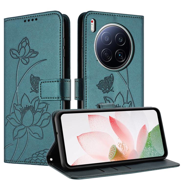 For Tecno Camon 40 Premier Lotus Embossed Leather Phone Case with Lanyard