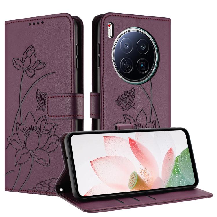 For Tecno Camon 40 Premier Lotus Embossed Leather Phone Case with Lanyard