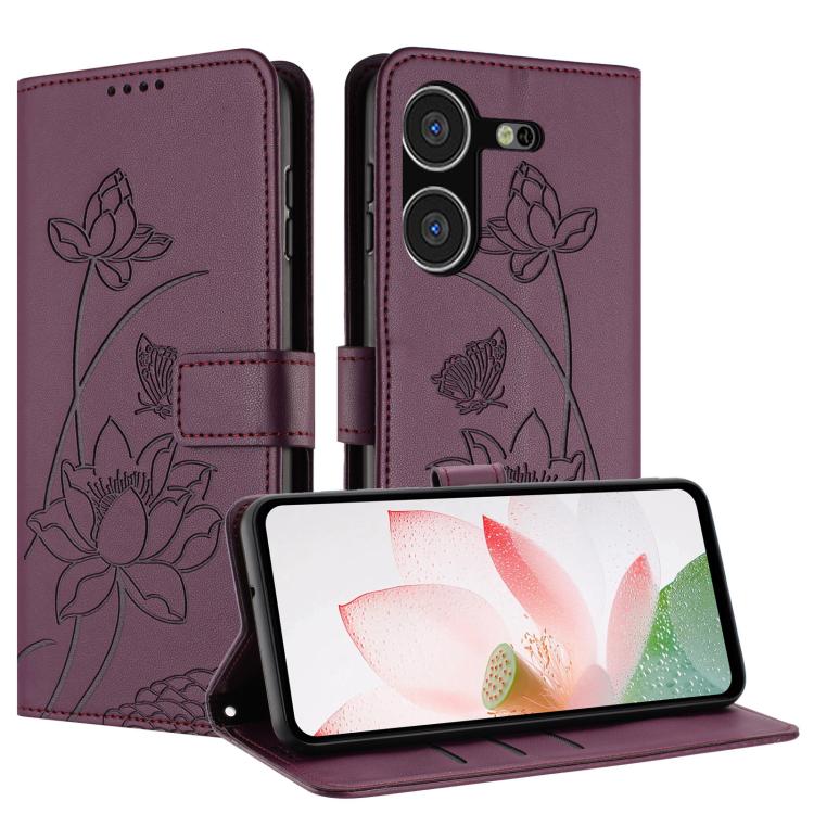 For Tecno Pova 5 Lotus Embossed Leather Phone Case with Lanyard