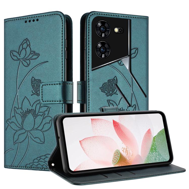 For Tecno Pova 5 Pro Lotus Embossed Leather Phone Case with Lanyard