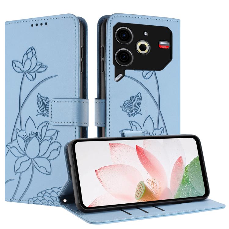 For Tecno Pova 6 Neo 4G Lotus Embossed Leather Phone Case with Lanyard