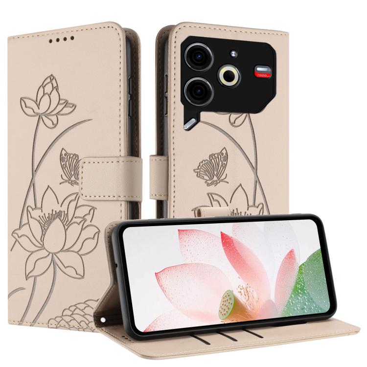 For Tecno Pova 6 Neo 4G Lotus Embossed Leather Phone Case with Lanyard