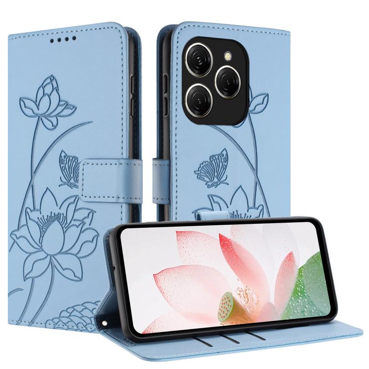 For Tecno Spark 20 Pro 5G Lotus Embossed Leather Phone Case with Lanyard