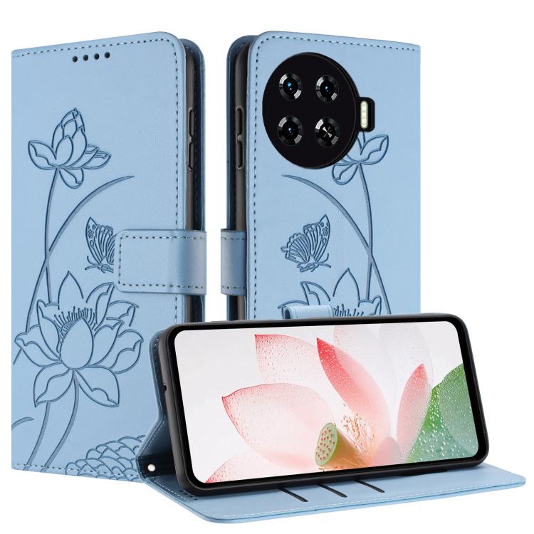 For Tecno Spark 20 Pro+ 4G Lotus Embossed Leather Phone Case with Lanyard