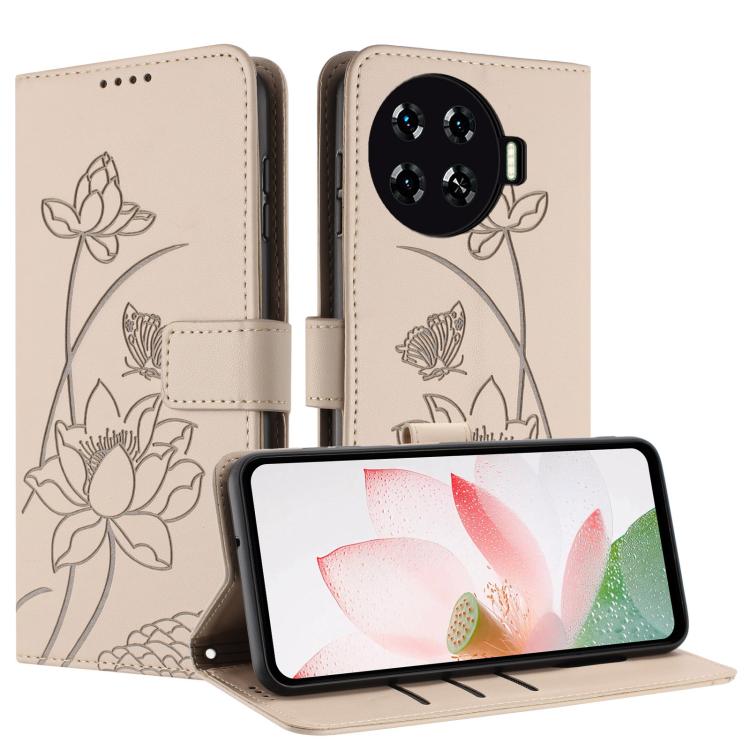 For Tecno Spark 20 Pro+ 4G Lotus Embossed Leather Phone Case with Lanyard