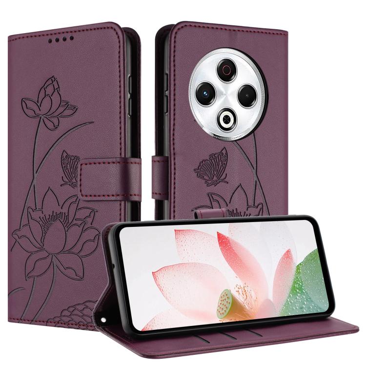 For Tecno Spark 30 4G Lotus Embossed Leather Phone Case with Lanyard